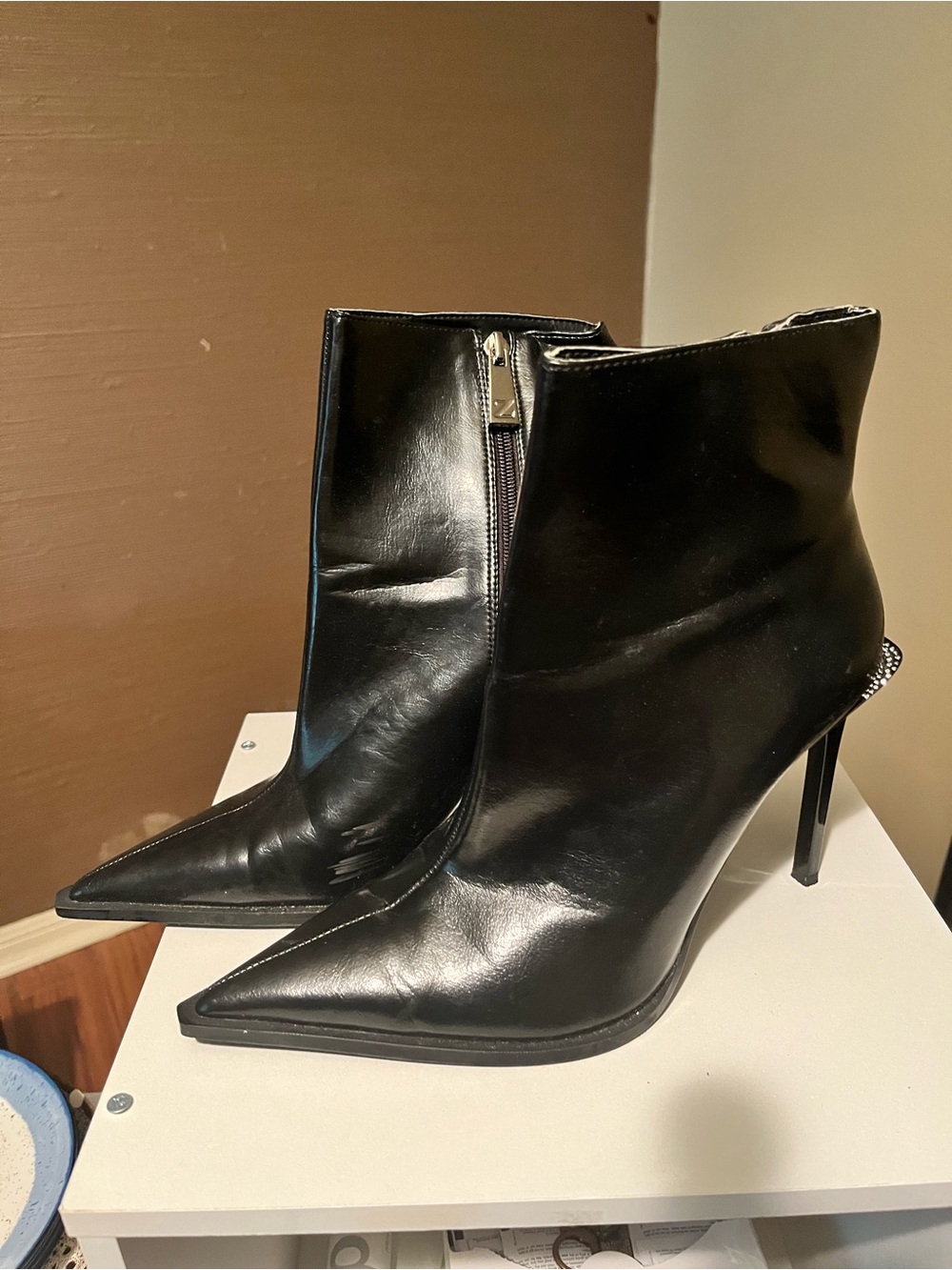 Zara Black Pointed-Toe Stiletto Ankle Boots